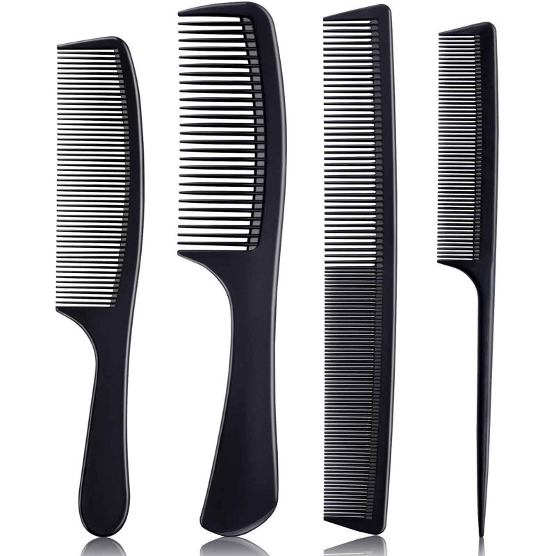 4 Pieces Combs for Women and Man Premium Black Carbon Fiber Hair Comb Set for Teasing and Parting Professional Combs for Hair Stylist Fine and Wide Tooth Styling Comb for All Hair Types