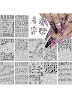EBANKU 12 Sheets Black White Nail Art Sticker Leaves Retro Flower Vine Pattern Decals French Classic Simple Self Adhesive Decals For Girl Women Nails Art Diy Decoration  - Image 2