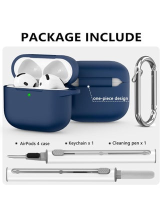 Soft Silicone Protective Case Cover for AirPods 4 with Cleaner Kit and Keychain(Blue) - view 3
