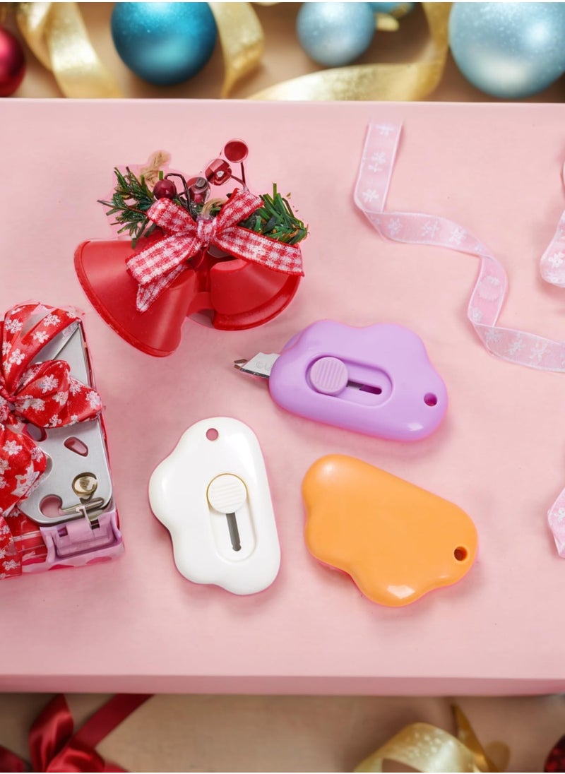 Sweet seven Sweet seven Alloy Steel Mini Box Cutter Utility Knife Set - Cloud Retractable Opener with Keychain Hole, 3pcs (White) for Car, Office, and Cardboard. Cute & Convenient Package Opener Tool.  - Image 2