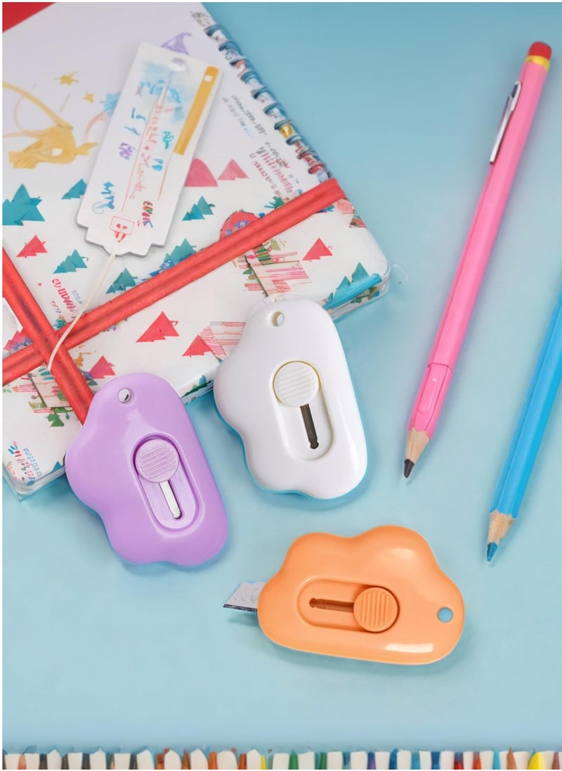 Sweet seven Sweet seven Alloy Steel Mini Box Cutter Utility Knife Set - Cloud Retractable Opener with Keychain Hole, 3pcs (White) for Car, Office, and Cardboard. Cute & Convenient Package Opener Tool.  - Image 4