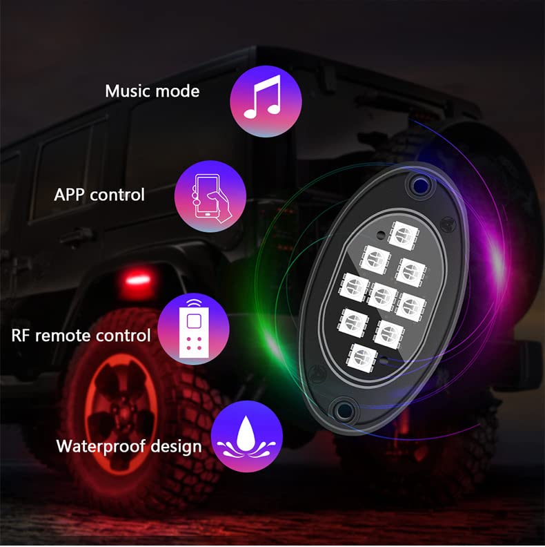 Leiboow 20 Pods Led Rock Lights for Trucks, RGB LED High Brightness Multifunction Neon Underglow Kit Waterproof Car Light with APP/RF Control, Rock Lights for Pickup Off Road RZR SUV ATV UTV - Image 4