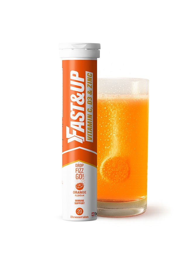 FAST&UP Vitamin C, Vitamin D & Zinc - Complete Immunity Support - 20 Effervescent Tablets, Orange Flavour - Image 1