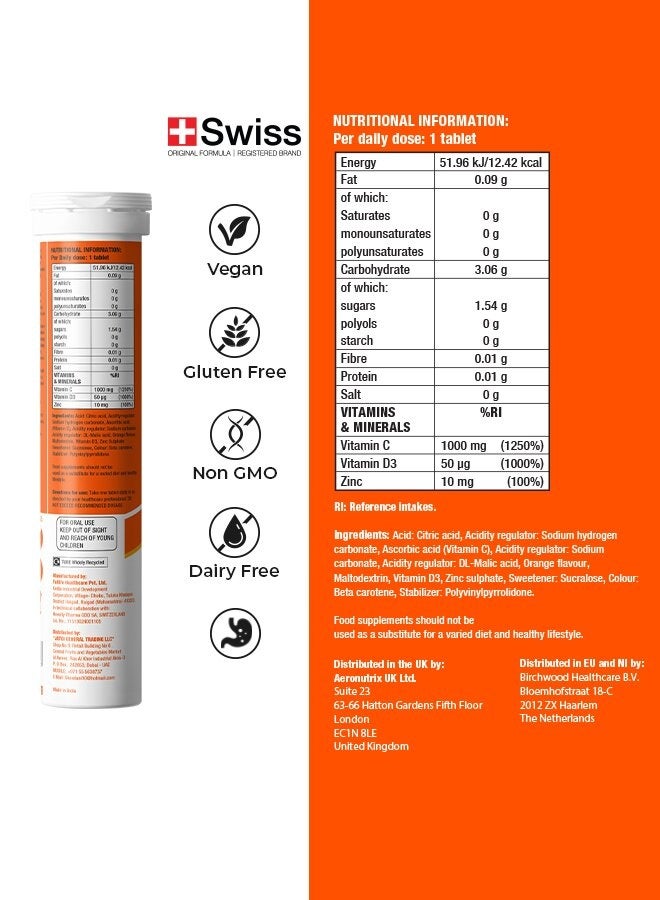 Fast&Up Vitamin C, Vitamin D & Zinc Effervescent Tablets Orange 20'S