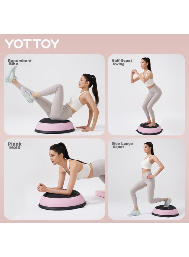 Yottoy Bosu Ball, Half-round Balance Ball, Thickened Anti-burst Yoga Fitness Ball, For Men And Women, Pilates Foot-stepping Half Ball - Black And Pink - Image 5