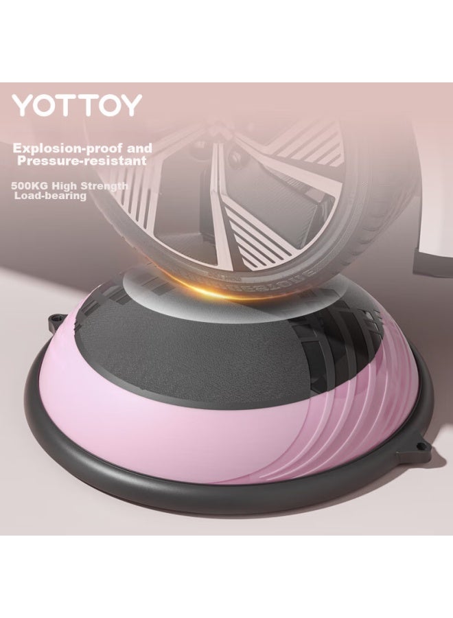 Yottoy Bosu Ball, Half-round Balance Ball, Thickened Anti-burst Yoga Fitness Ball, For Men And Women, Pilates Foot-stepping Half Ball - Black And Pink - Image 4
