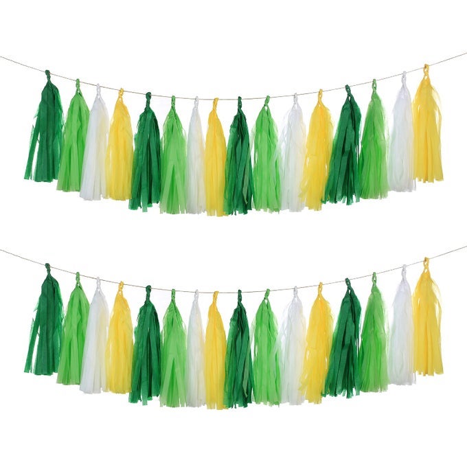 20PCS YELLOW GREEN WHITE PARTY DECORATIONS TISSUE PARTY BANNER GARLAND FOR BACHELORETTE ENGAGEMENT BIRTHDAY WEDDING BABY BRIDAL SHOWER ANNIVERSARY GARDEN TEA PARTY SUPPLIES