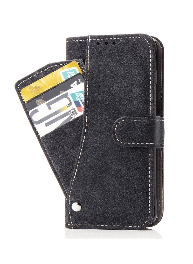 Redmi 12C/Redmi 11A/Poco C55 Matte Leather Swivel Card Case with Card Slot, Photo Frame and Stand Feature Phone Case