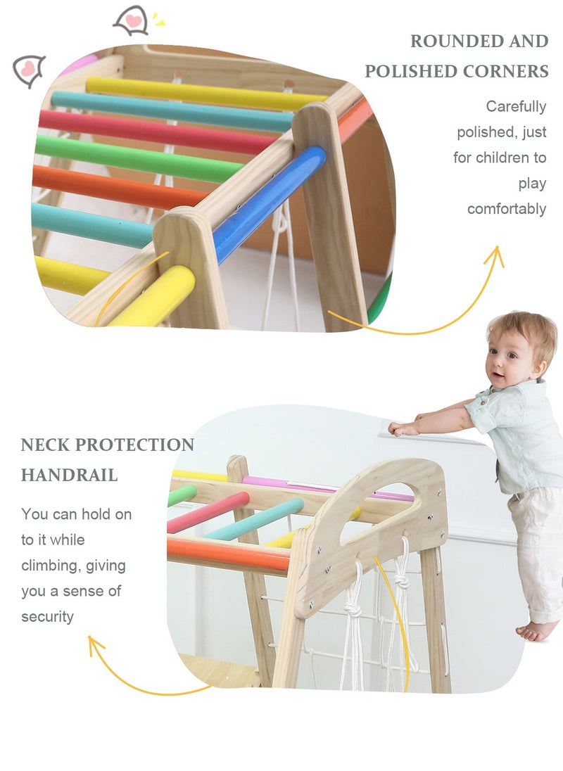 MaBaby - 7 in 1 Climbing Frame Indoor Household Solid Wood Children Small Family Park Slide, Rope Wall Climber, Monkey Bars, Swing Baby Rock Climbing Slide Swing Combination - Image 1