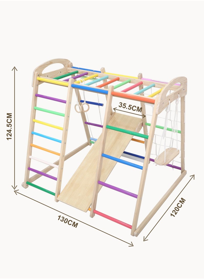 MaBaby - 7 in 1 Climbing Frame Indoor Household Solid Wood Children Small Family Park Slide, Rope Wall Climber, Monkey Bars, Swing Baby Rock Climbing Slide Swing Combination - Image 1