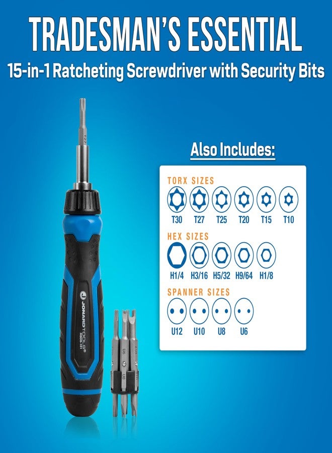 Jonard Tools RSDS-151 15-in-1 Ratcheting Screwdriver with Hex, Spanner & Torx Security Bits - Image 2