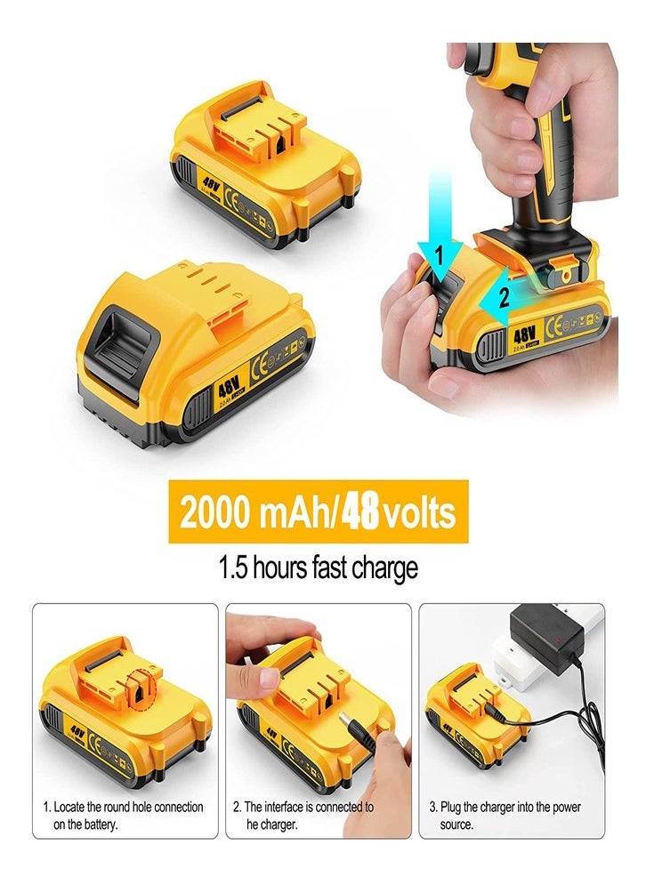 Favarey 48V Cordless Drill Set, Electric Drill with 2 Batteries and Charger, Electric Screwdriver Power Drill Drivers with 2 Speed, 25+1Torque Setting, Built-in LED Light,Storage Case Included，Yellow  - Image 5