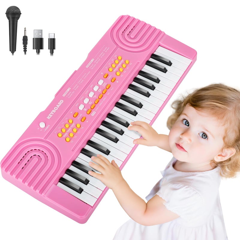 Drmukie Kids Piano Keyboard Toy for 4 Year Old Girl Birthday Gift 37 Key Pink Pianos with Microphone Toddler First Music Instrument Toys for 3 4 5 6 7 Year Old Boys Girls Gifts - Image 3