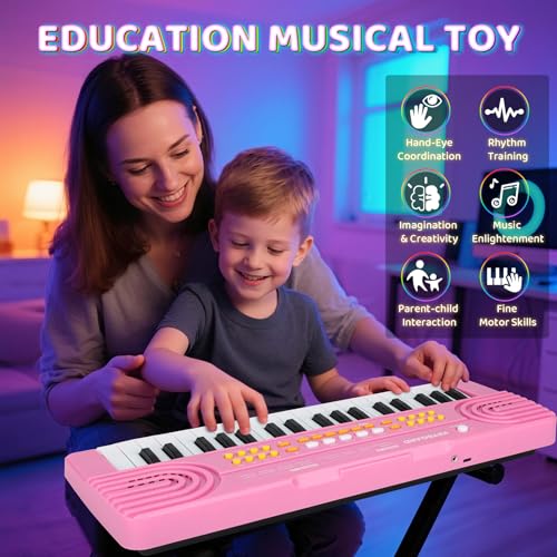 Drmukie Kids Piano Keyboard Toy for 4 Year Old Girl Birthday Gift 37 Key Pink Pianos with Microphone Toddler First Music Instrument Toys for 3 4 5 6 7 Year Old Boys Girls Gifts - Image 5