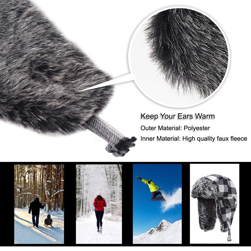 ONWAY Black Plaid Trapper Hat Winter Hats for Women Men Hat with Faux Fur Ear Flaps - Image 5