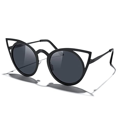 MERRY'S Cat Eye Sunglasses Round Metal Cut-Out Flash Mirror Lens Metal Frame Sun glasses S8064 (Black, 50) - Image 2