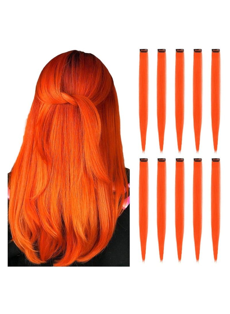Estelle 22 inch Colored Hair Extensions, Multi-colors Party Highlights Clip in Synthetic Hair Extensions (10 PCS Orange) - Image 1