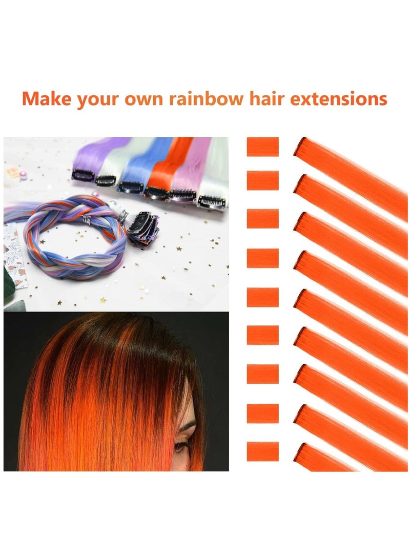 Estelle 22 inch Colored Hair Extensions, Multi-colors Party Highlights Clip in Synthetic Hair Extensions (10 PCS Orange) - Image 2