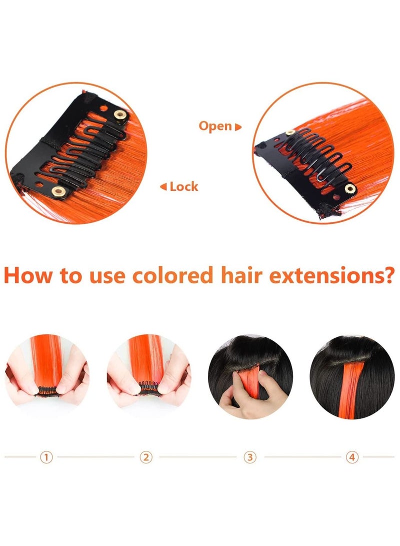 Estelle 22 inch Colored Hair Extensions, Multi-colors Party Highlights Clip in Synthetic Hair Extensions (10 PCS Orange) - Image 5