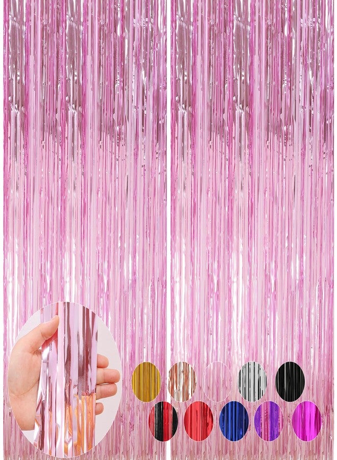 Profasion 2 Pack Pink Foil Fringe Curtains Streamers Party Decorations 3.3 x 8.2 ft, Pink Tinsel Curtain Fringe Backdrop for Parties, Door Fringe Birthday Streamers, Barbie Backdrop Birthday Party Decorations - Image 1