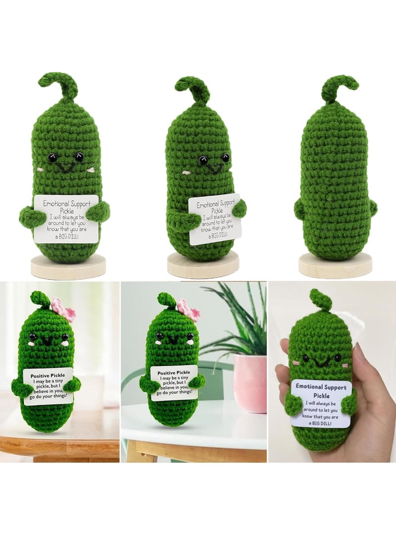 SYOSI Emotional Support Pickle Doll, Cute Crochet Cucumber Knitting Toy, Funny Reduce Pressure Gift, with Positive Cards, Unisex, Green, 4.3 Inches - Image 3