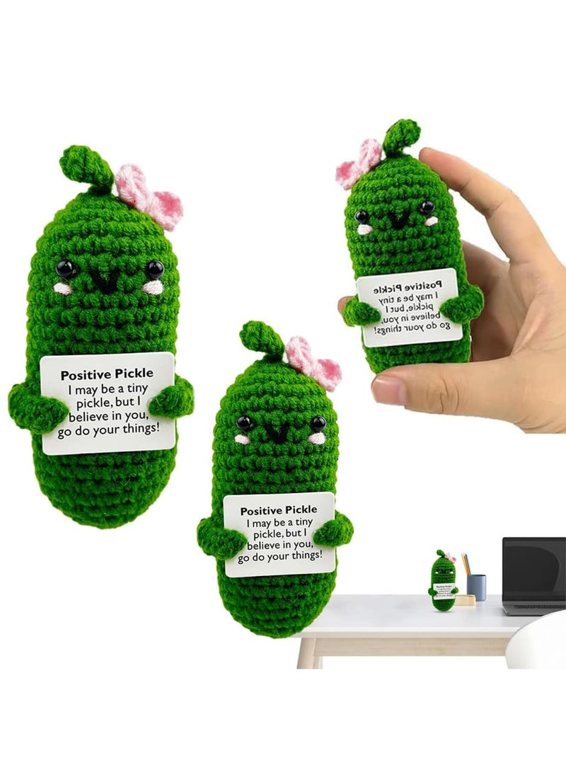 SYOSI Emotional Support Pickle Doll, Cute Crochet Cucumber Knitting Toy, Funny Reduce Pressure Gift, with Positive Cards, Unisex, Green, 4.3 Inches - Image 4