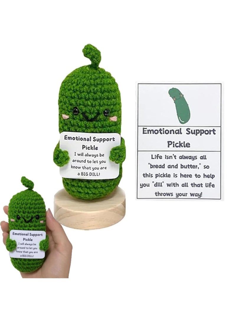 SYOSI Emotional Support Pickle Doll, Cute Crochet Cucumber Knitting Toy, Funny Reduce Pressure Gift, with Positive Cards, Unisex, Green, 4.3 Inches - Image 1
