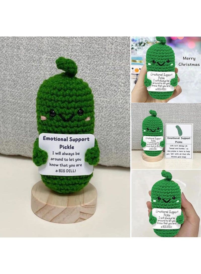 SYOSI Emotional Support Pickle Doll, Cute Crochet Cucumber Knitting Toy, Funny Reduce Pressure Gift, with Positive Cards, Unisex, Green, 4.3 Inches - Image 2