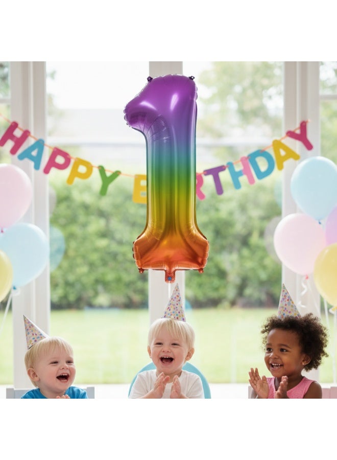 Ciao Rainbow Gradient Mylar Balloon Number 1 – 86 cm Large Foil Balloon for Birthday and Party Decoration - Image 2