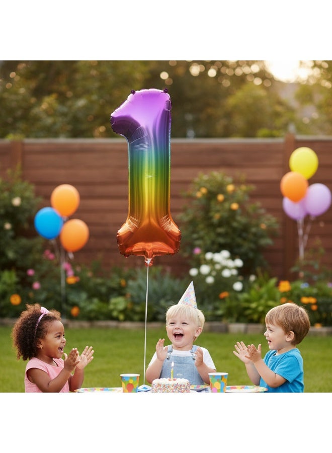 Ciao Rainbow Gradient Mylar Balloon Number 1 – 86 cm Large Foil Balloon for Birthday and Party Decoration - Image 3