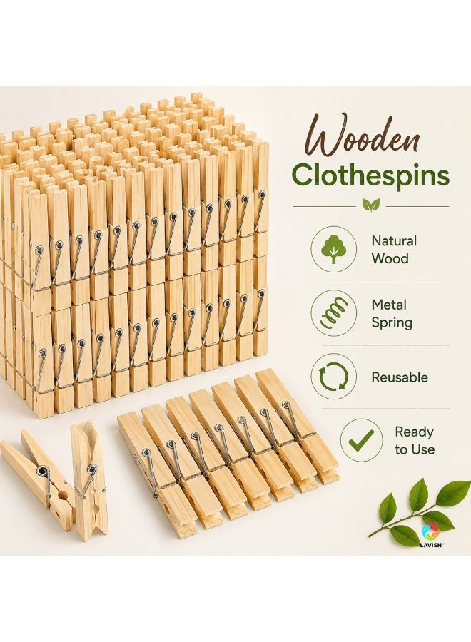 LAVISH Wooden Bamboo Clothespins 20 Pcs Heavy Duty Clothes Pins Strong Grip Multipurpose Laundry Clips for Clothesline Air Drying Crafts Kitchen and Home Organization - Image 2