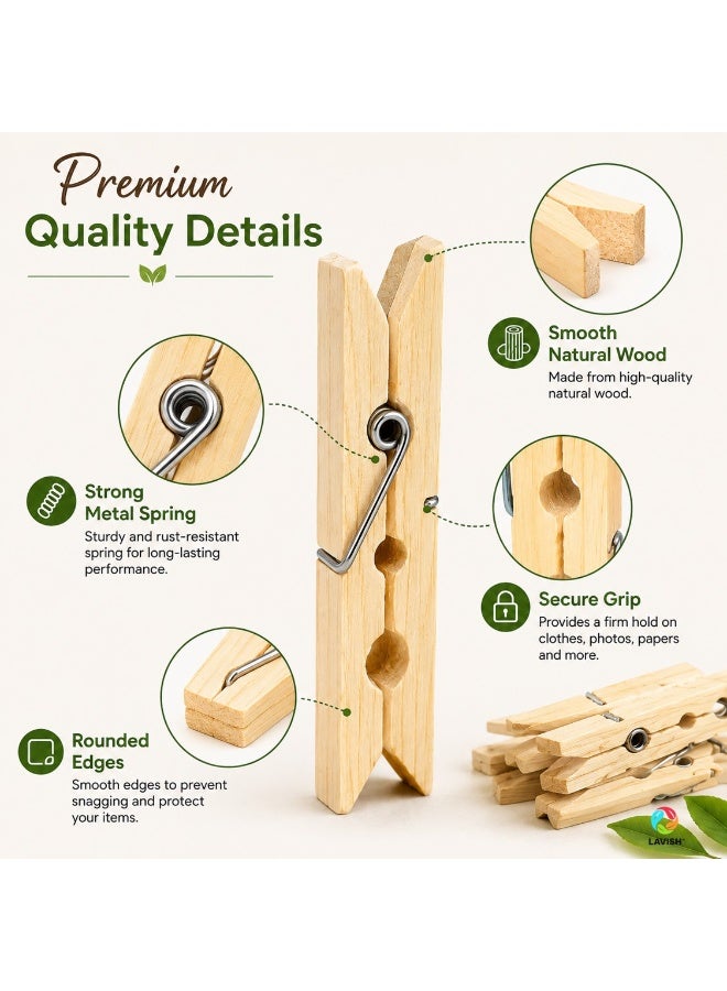 LAVISH Wooden Bamboo Clothespins 20 Pcs Heavy Duty Clothes Pins Strong Grip Multipurpose Laundry Clips for Clothesline Air Drying Crafts Kitchen and Home Organization - Image 3