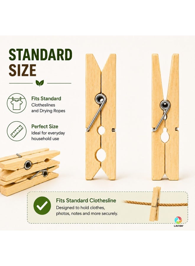 LAVISH Wooden Bamboo Clothespins 20 Pcs Heavy Duty Clothes Pins Strong Grip Multipurpose Laundry Clips for Clothesline Air Drying Crafts Kitchen and Home Organization - Image 4