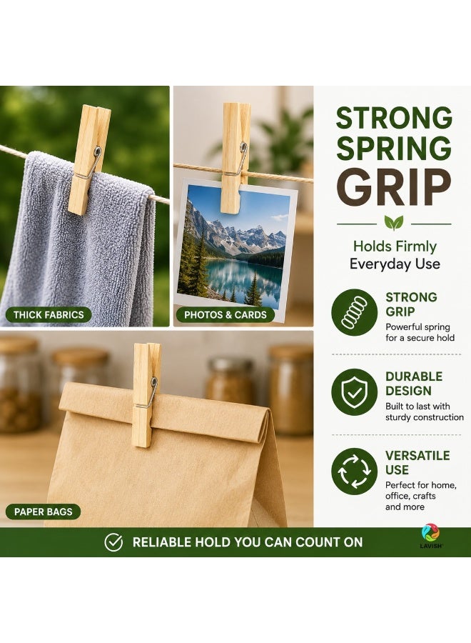 LAVISH Wooden Bamboo Clothespins 20 Pcs Heavy Duty Clothes Pins Strong Grip Multipurpose Laundry Clips for Clothesline Air Drying Crafts Kitchen and Home Organization - Image 5