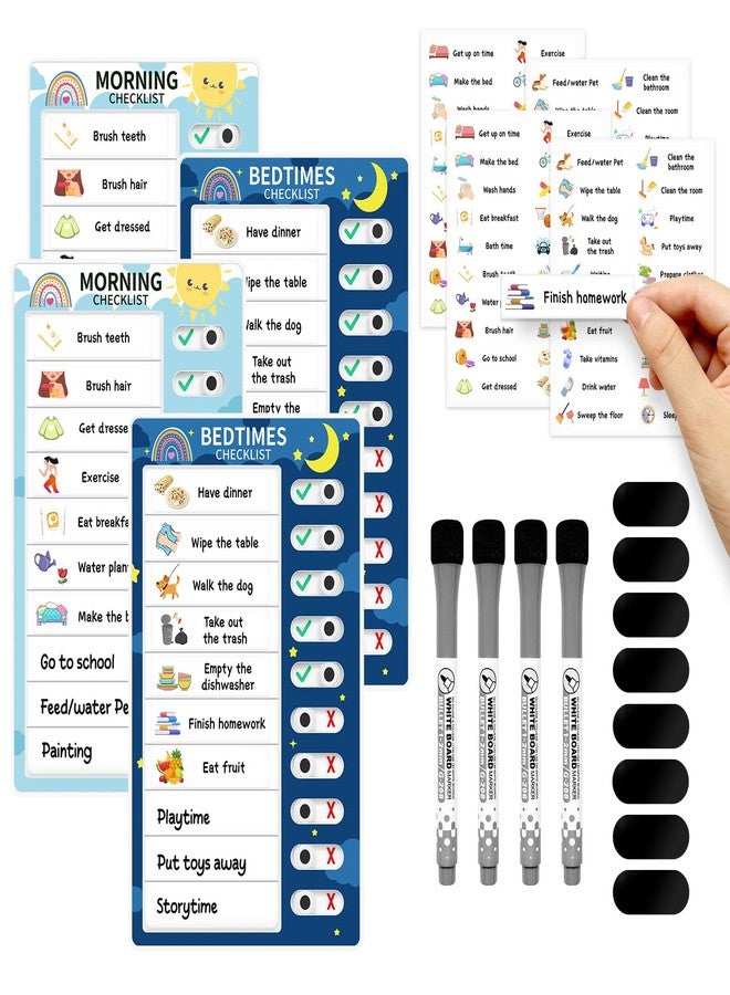 Tsytyst Chore Chart for Kids: Dry Erase Visual Schedule, Magnetic Bedtime/Morning Routine Chart - Toddler Chore Board, Checklist, To Do List for Kids (2 morning checklists, 2 bedtime checklists) - Image 1
