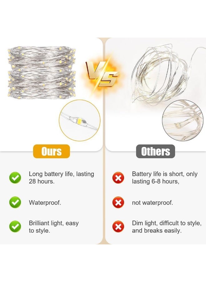 8 خيوط إضاءة فيرية تعمل بالبطاريات، ٢ متر مع ٢٠ مصباح LED على سلك نحاسي مرن - أضواء ديكور صغيرة بلون أبيض دافئ، مثالية للغرف، الزجاجات، الحفلات، رمضان والزفاف - Image 5