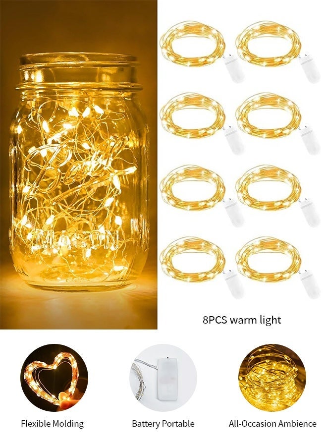 8 Pack Fairy Lights Battery Operated, 2m 20 LED String Lights on Flexible Copper Wire | Warm White Mini Decorative Lights for Bedroom, Jars, DIY, Party, Wedding & Ramadan Festive Decor - Image 1