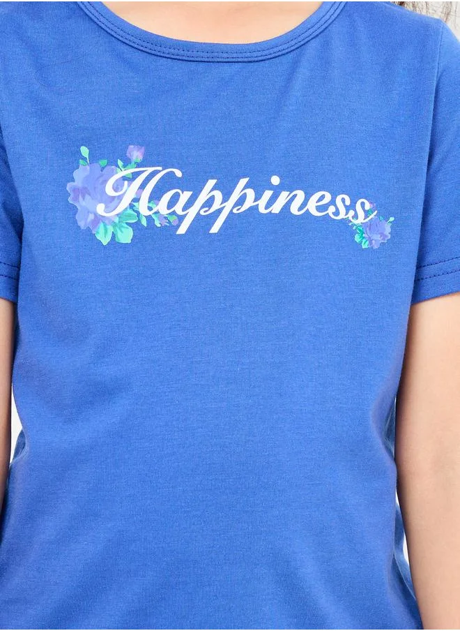 ستايلي Slogan Printed Floral T-Shirt & Pyjama Set