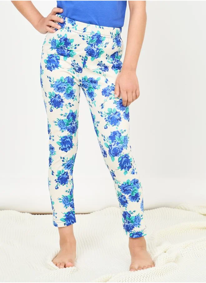 ستايلي Slogan Printed Floral T-Shirt & Pyjama Set