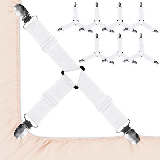 8 PCS SHEET STRAPS WITH METAL CLIPS TRIANGLE BED SHEET STRAPS ADJUSTABLE FITTED SHEET STRAPS NON SLIP BED SHEET CLIPS FOR BED SHEETSSOFA CUSHION TABLECLOTHS