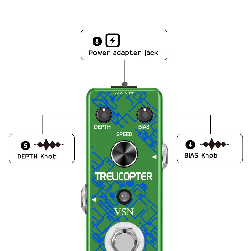 VSN Guitar Tremolo Effect Pedal of Classic Trelicopter Effects Tremolo Pedals for Electric Guitar Effect True Bypass - Image 3