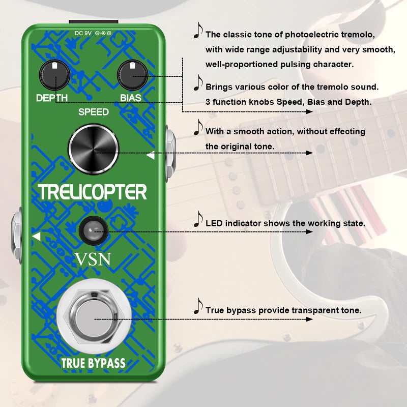 VSN Guitar Tremolo Effect Pedal of Classic Trelicopter Effects Tremolo Pedals for Electric Guitar Effect True Bypass - Image 2
