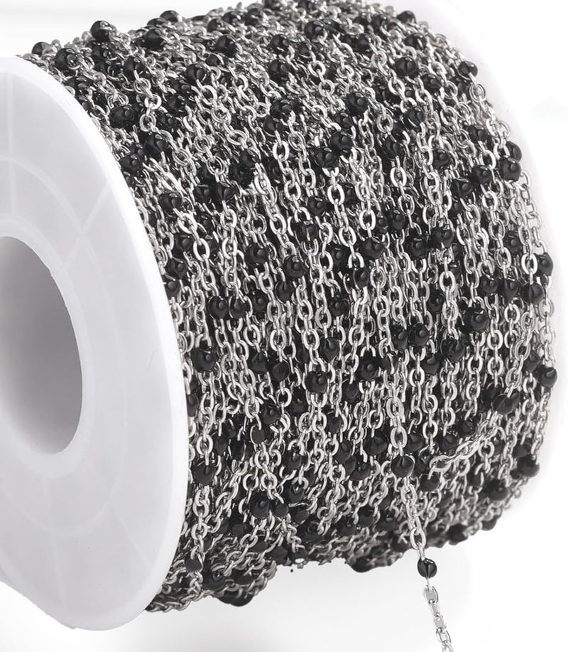 Black Stainless Steel Bead Chain 2M Sparkling Jewelry Making Craft Supplies - Image 1