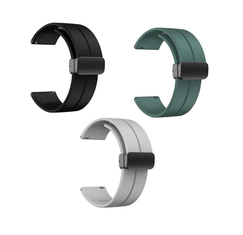 INEFABLE 22mm Watch Straps with Folding Magnetic Lock Compatible with Samsung Galaxy Watch 3(45mm)/Galaxy Watch 46mm/Gear S3 Classic/Frontier & All 22mm Watches Only Strap-Black/Grey/Green-Pack of 3 - Image 1