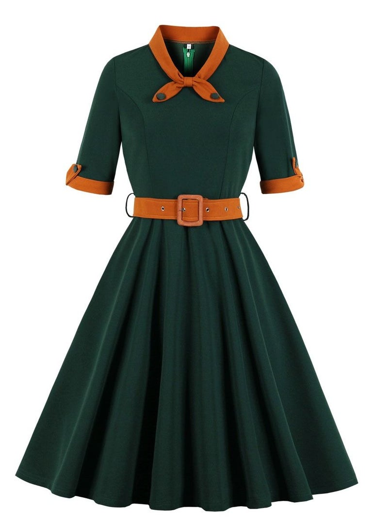 Loquat V-neck slim stitching dress with a full swing  - Image 1