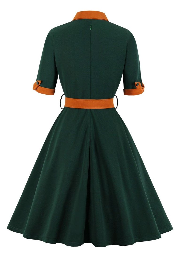 Loquat V-neck slim stitching dress with a full swing  - Image 2