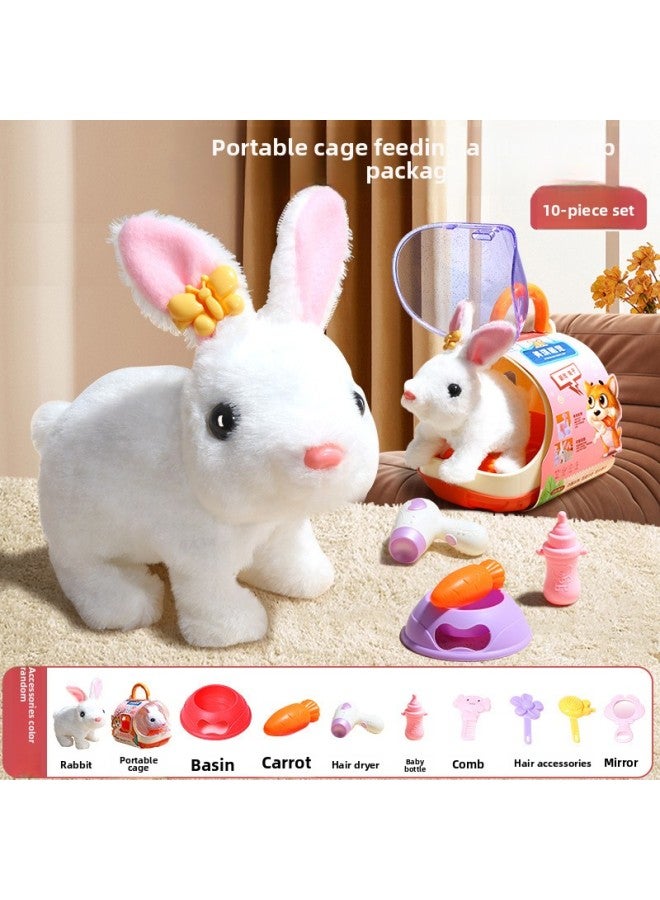 Children's Electric Simulation Small White Rabbit Will Call Girls Pet Doll Backpack Dog Gift Puzzle Plush Toy-Color:(White) Maggie Cute Pet Rabbit-Specifications:【Rechargeable Battery Set】 Long-last - Image 1