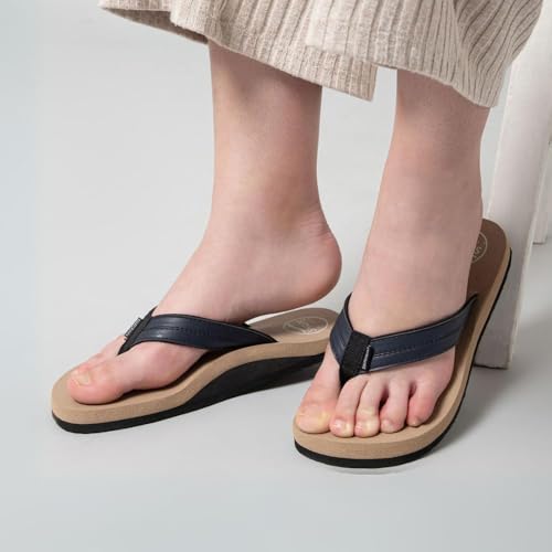SHAPECRUNCH Women's Arch Support Slippers | Ortho Flipflops with soft MCR footbed - Reduce Pressure on Feet, Joints, and Back (Biege - Dark Blue, 6) - Image 3