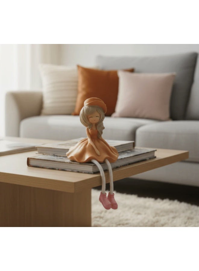 AKDC Modern Polyresin Girl Figurine – Stylish Contemporary Decorative Showpiece for Home Interiors, Orange, 14 cm - Image 2