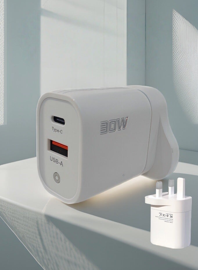 Minimalist white charger: efficient flash charging, thin, light and portable. Pure white charger: rapid full charging, compatible with multiple devices. - Image 1
